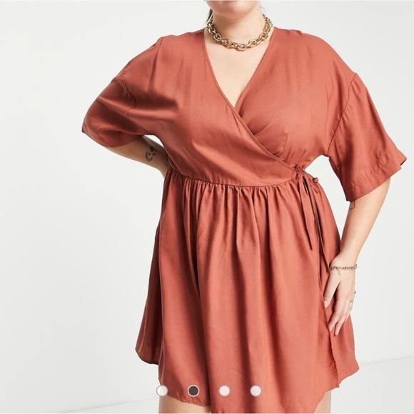SOLD :: ASOS Terracotta Linen Wrap Dress - Picture 3 of 11